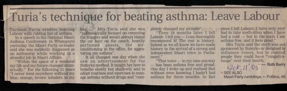 Tariana Turia's asthma cure - Buteyko
